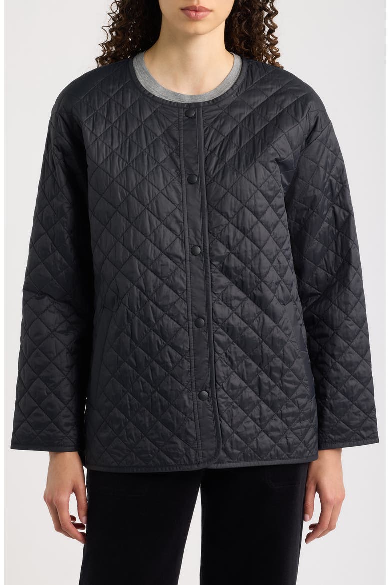 Round Neck Quilted Short Coat, Alternate, color, BLACK