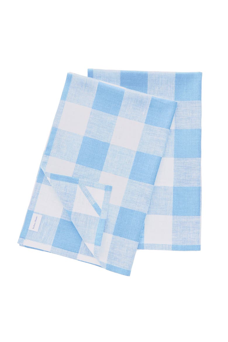 Linen Kitchen Towels Set of 2, 16.5 x 26.5" - Buffalo Check, Alternate, color, Blue Bell