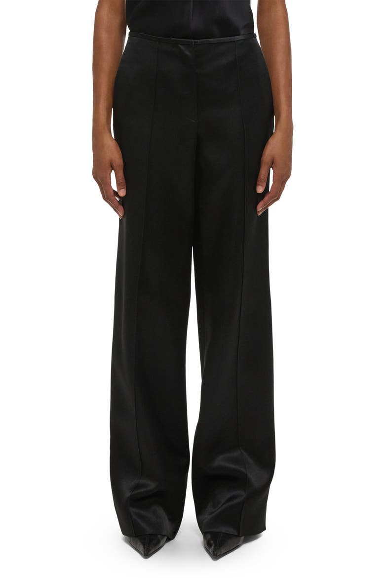 Wide Leg Satin Pants, Main, color, BLACK
