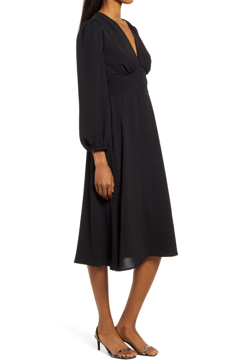 Empire Waist Long Sleeve Midi Dress, Alternate, color, BLACK