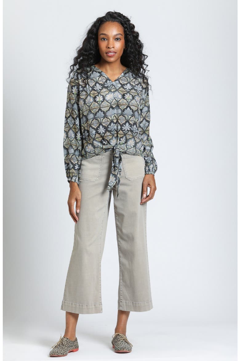 Tie Front V-Neck Top, Alternate, color, SAGE/PEWETER MULTI