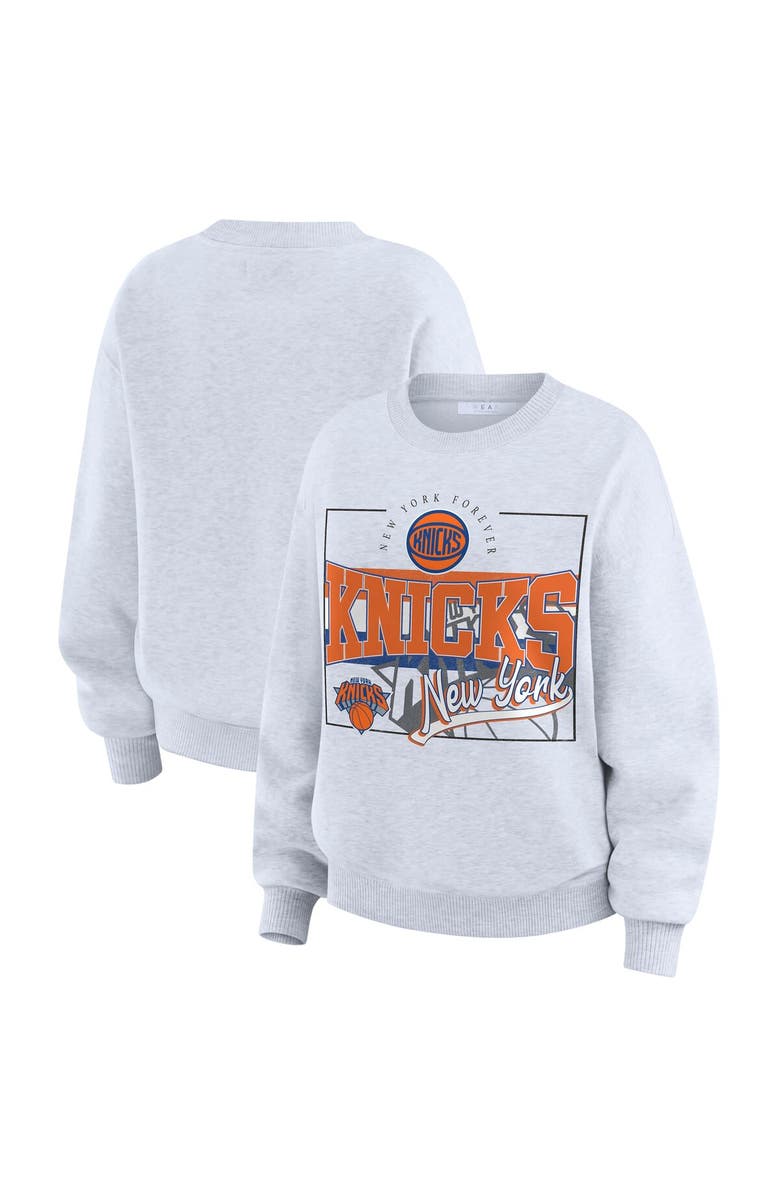 WEAR by Erin Andrews Women's WEAR by Erin Andrews Heather Gray New York Knicks Crew Neck Sweatshirt, Main, color, Heather Gray