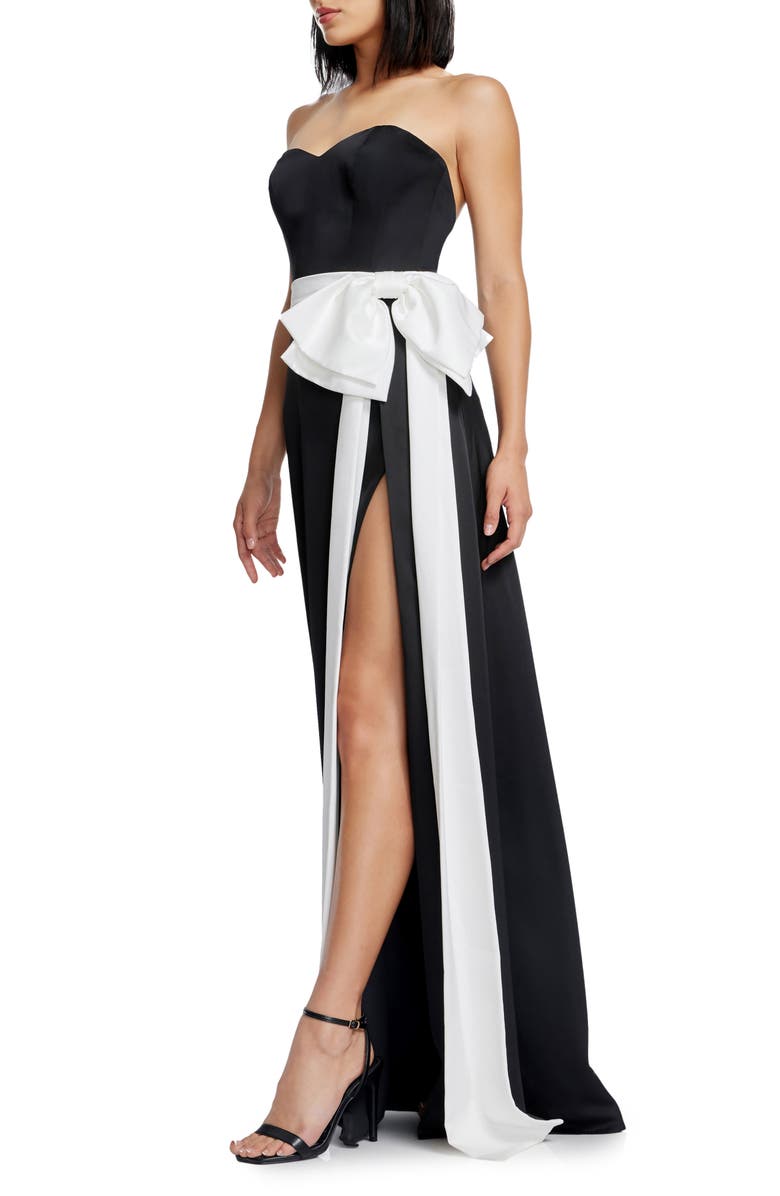 Dress the Population Athene Bow Waist Strapless Gown, Alternate, color, Black-White