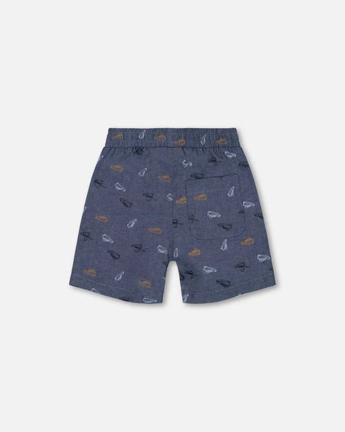 DEUX PAR DEUX DEUX PAR DEUX LITTLE BOY'S PRINTED CHAMBRAY SHORT GRAY, WHITE AND TAN 