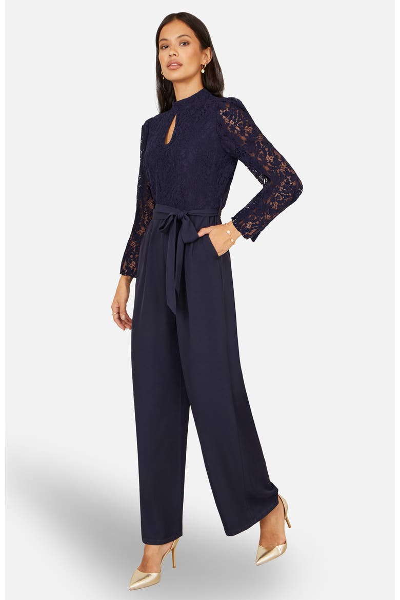 Lace Applique Jumpsuit, Alternate, color, Navy