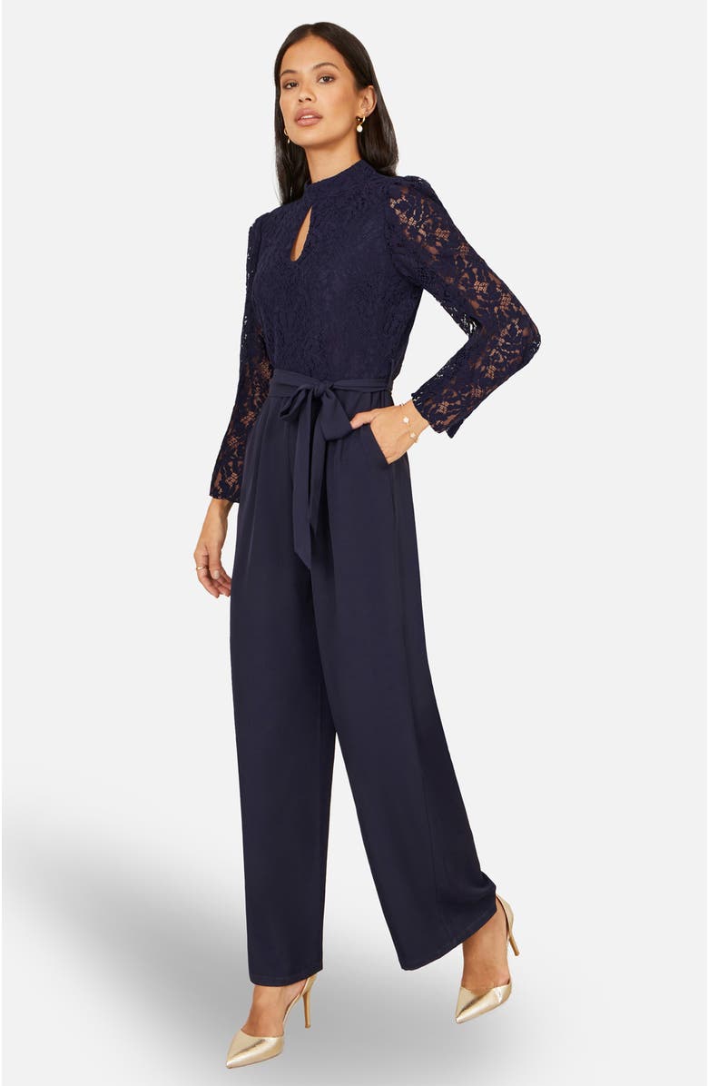 Yumi Lace Applique Jumpsuit, Alternate, color, Navy