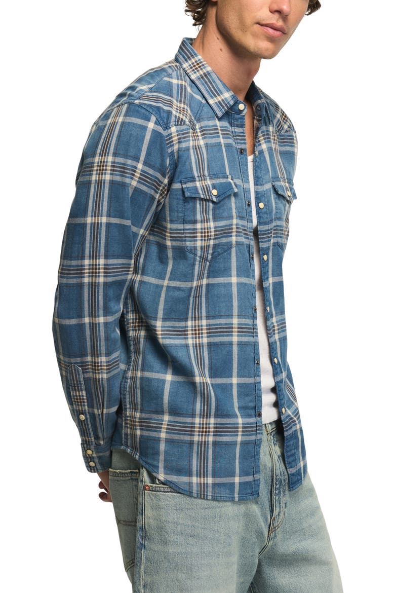 Mesa Plaid Cotton Snap-Up Western Shirt, Alternate, color, INDIGO BLUE PLAID