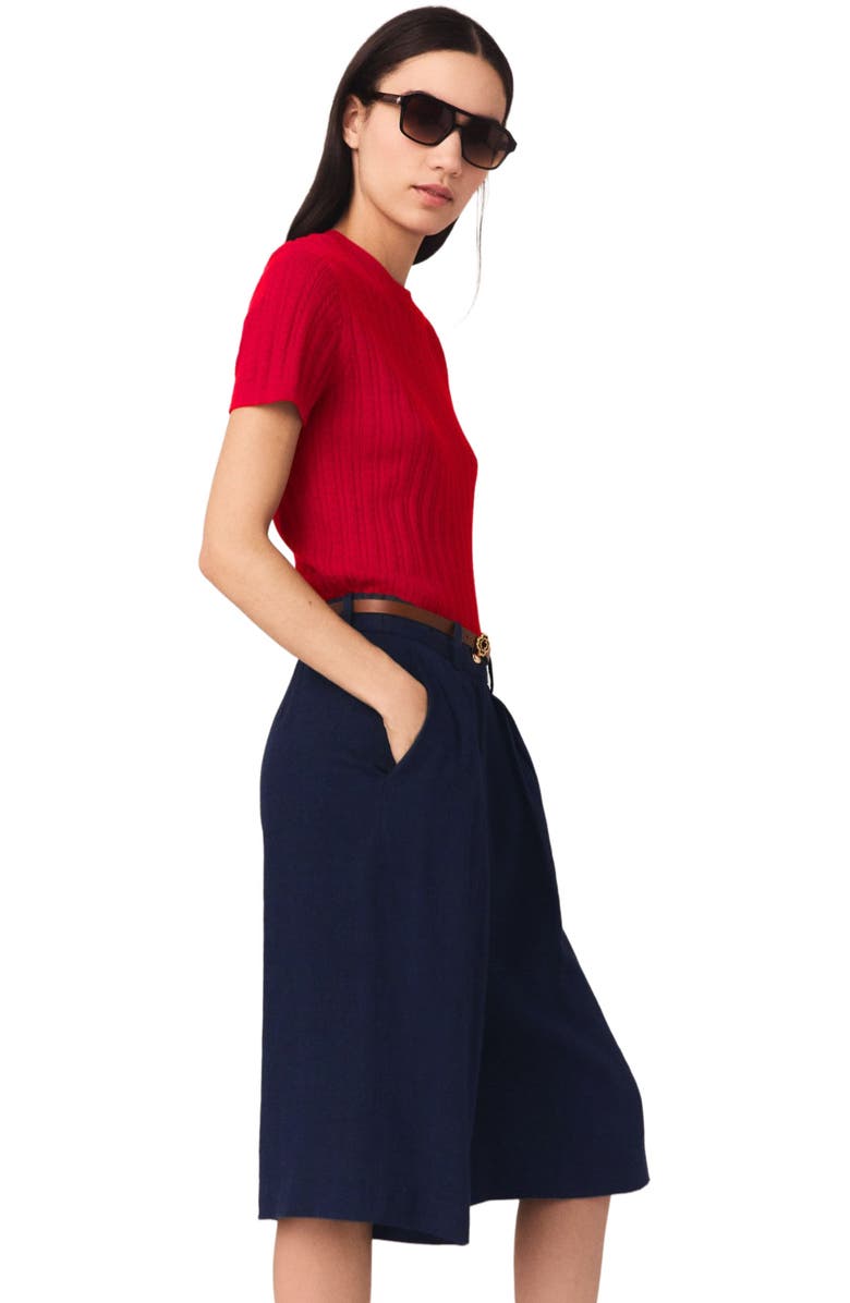 maje Linen-blend Bermuda shorts, Alternate, color, Navy