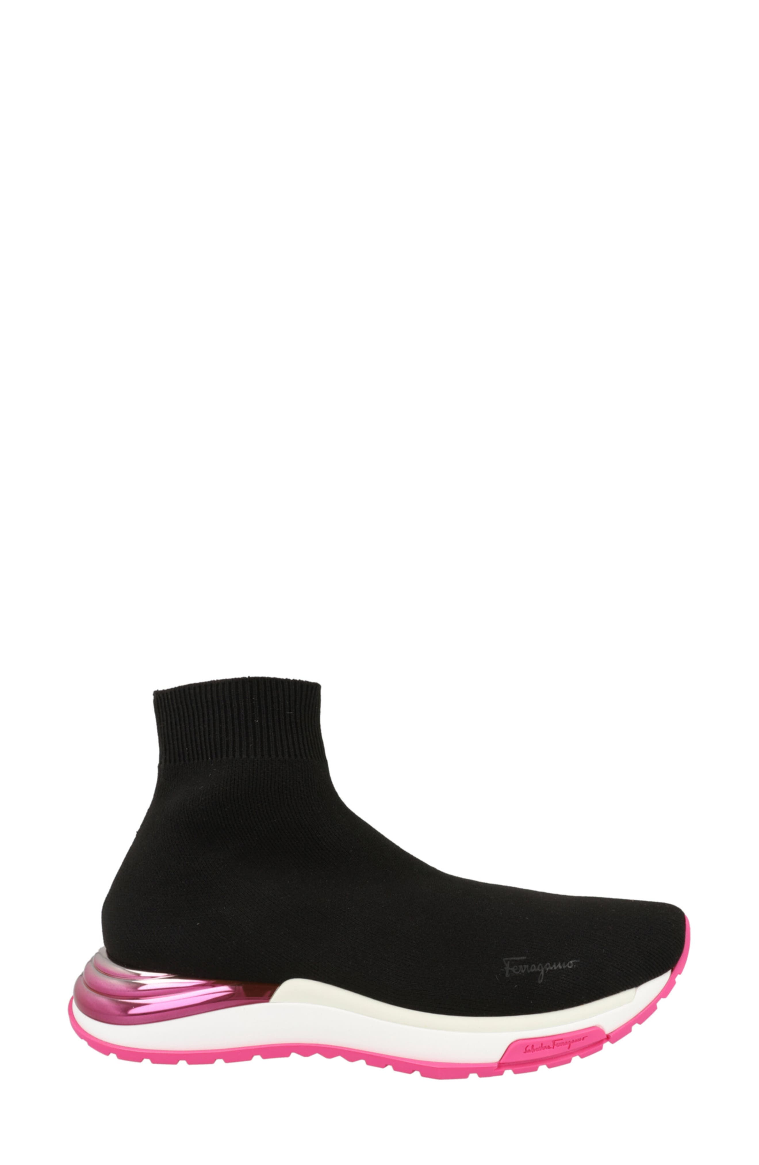 FERRAGAMO Ninette Knit Sock High Top Sneaker, Alternate, color, White/ Black