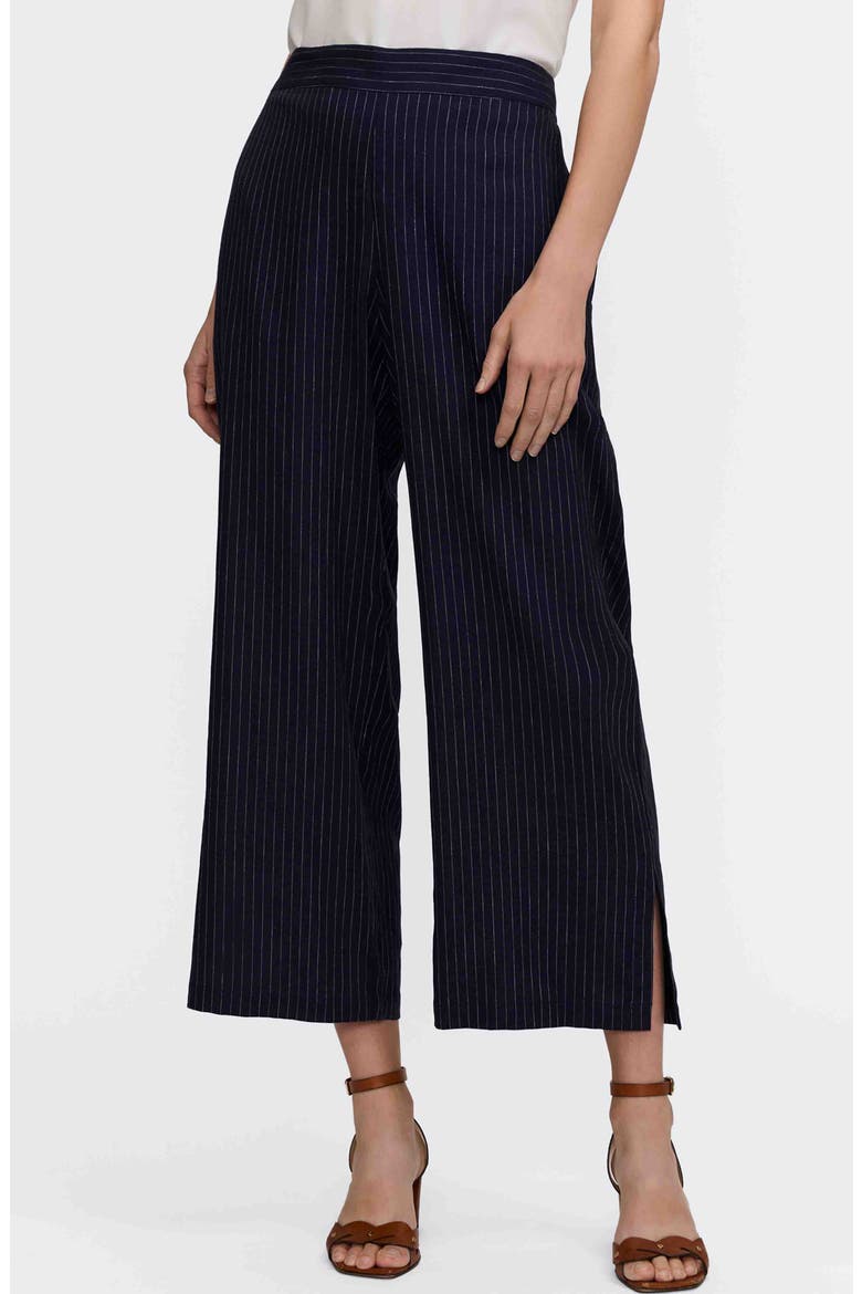 Jenna Pinstripe Wide Leg Crop Linen Blend Pants, Main, color, NAVY BLUE/ WHITE