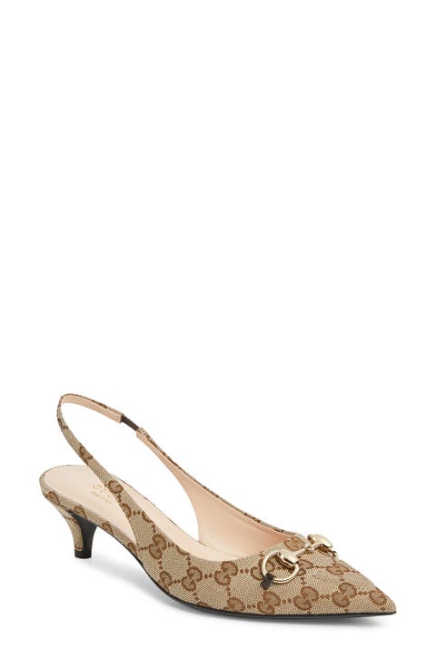 GG Supreme Canvas Kitten Heel Slingback Pump (Women)