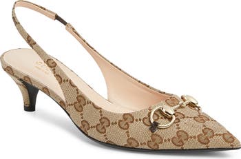 パンプス GUCCI GG SUPREME SLINGBACK PUMPS Gucci GG Supreme Canvas Kitten Heel Slingback Pump (Women