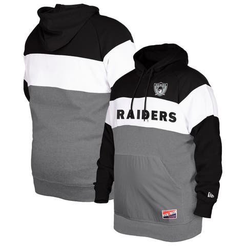 Men's New Era Black Oakland Raiders Big & Tall Throwback Colorblock Pullover Hoodie
