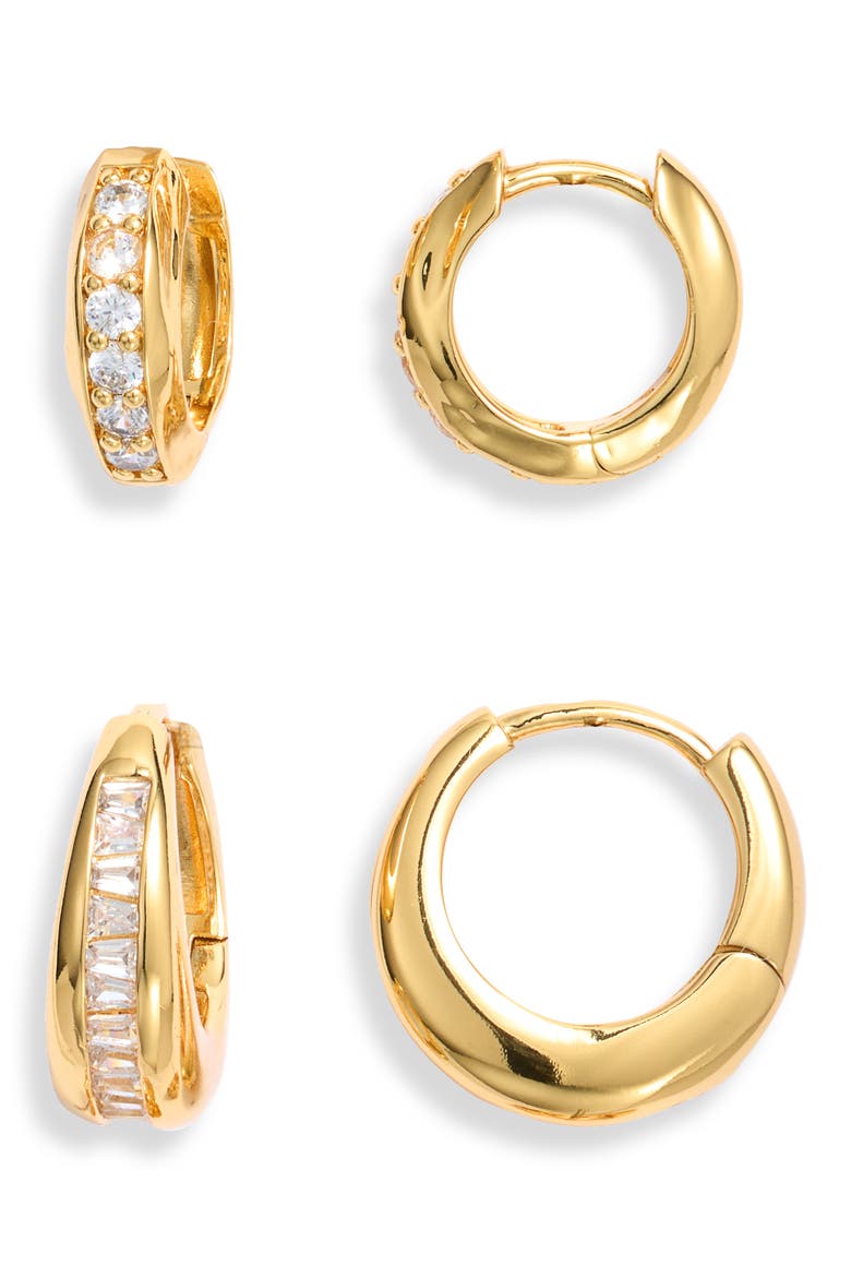 Set of 2 Cubic Zirconia Channel Hoop Earrings, Main, color, CLEAR- GOLD