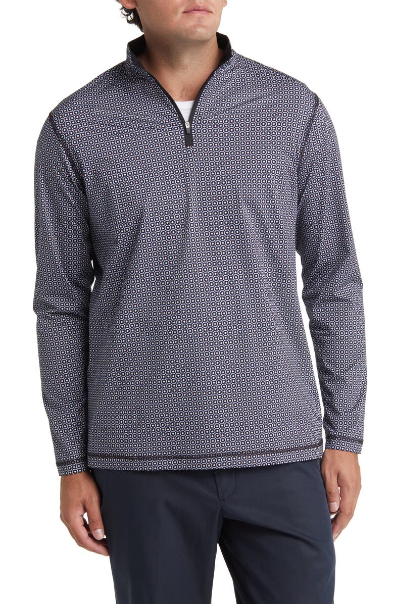 Bugatchi OoohCotton<sup>®</sup> Print Quarter Zip Pullover, Main, color, Turquoise