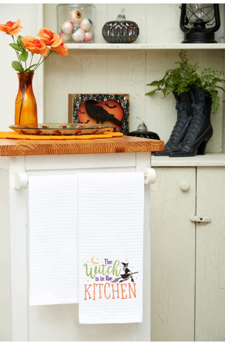 C&F Home Witch Is In The Kitchen Halloween Cotton Embroidered Waffle Weave Kitchen Towel, Alternate, color, White