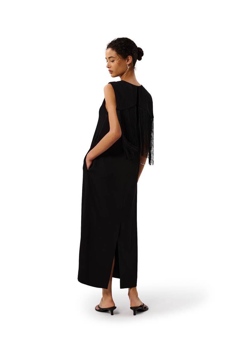22454328 Back Fringe Detail Midi Dress, Alternate, color, Black