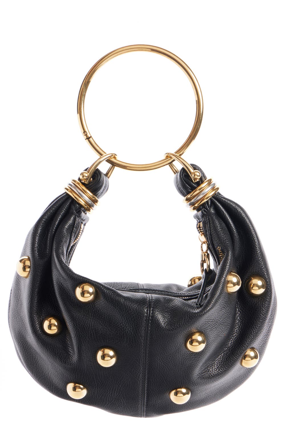 Small Bracelet Studded Hobo Bag, color, BLACK 001
