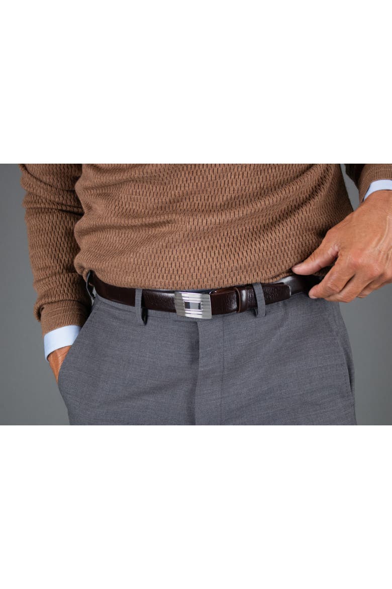 30mm Engine Turned Rhodium Compression Belt Buckle, Alternate, color, Silver