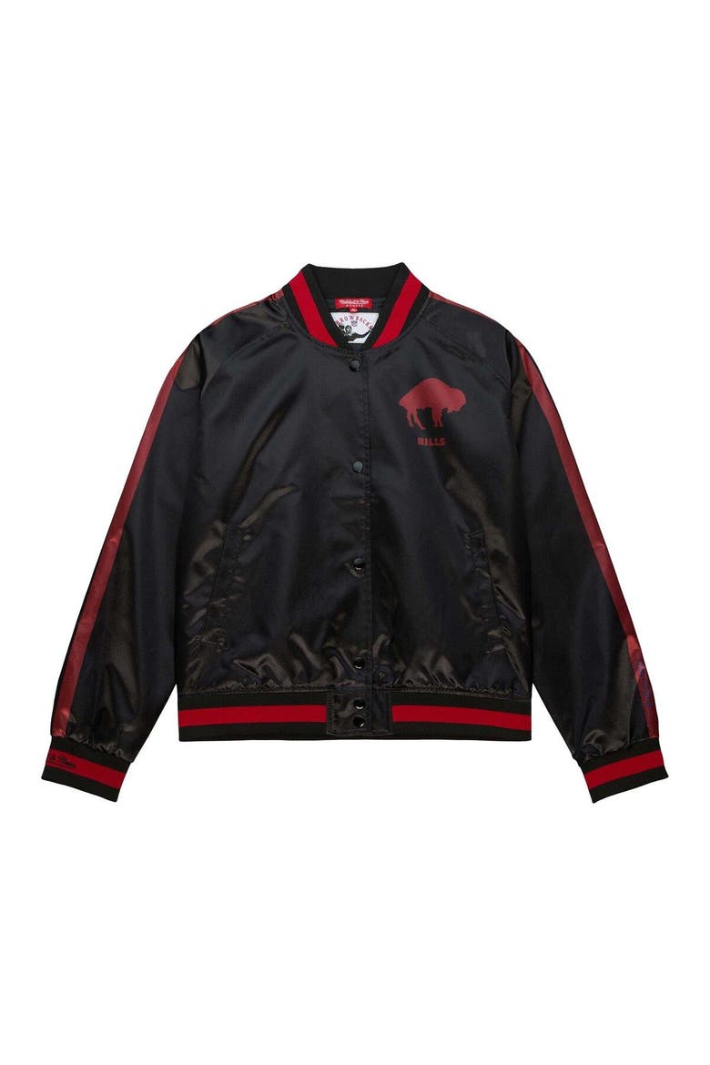 Women's Mitchell & Ness Black Buffalo Bills Raglan Satin Full-Snap Jacket, Alternate, color, Black
