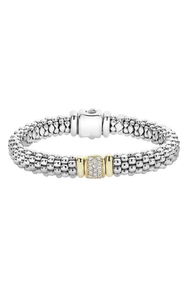 LAGOS Diamond & Caviar Station Bracelet, Alternate, color, Sterling Silver/ Gold