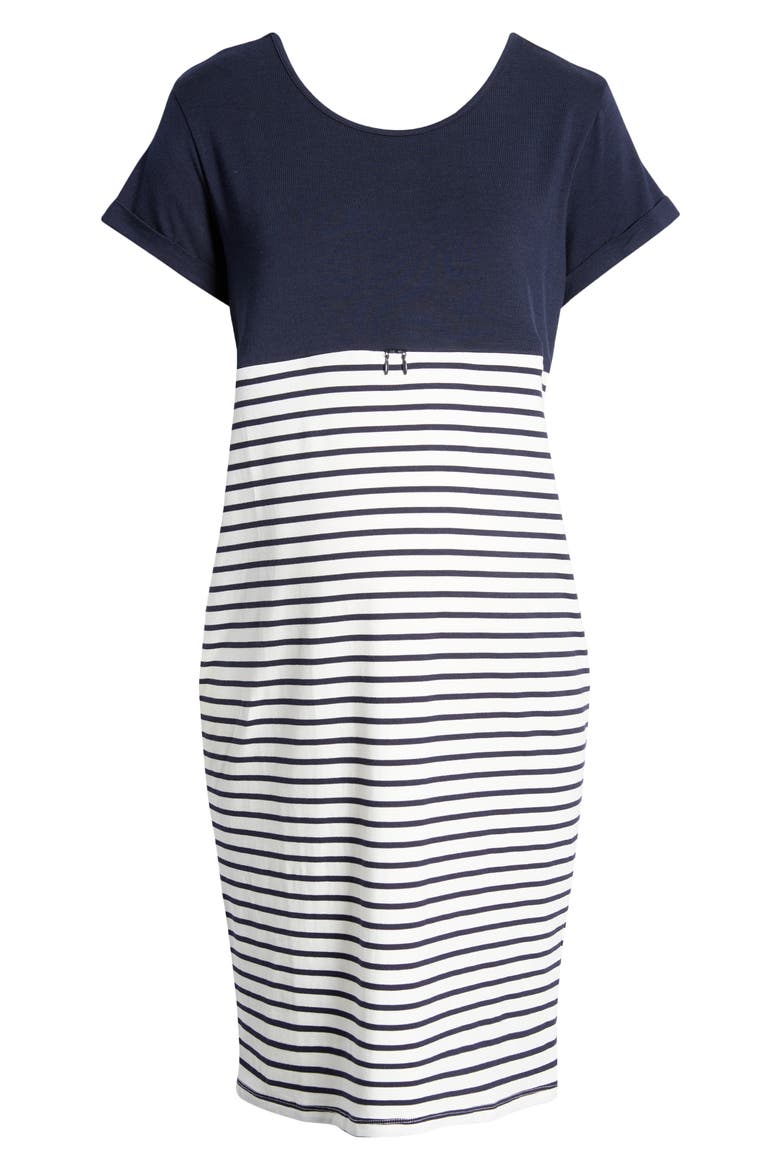 Stripe Maternity/Nursing Nightgown, Alternate, color, NAVY