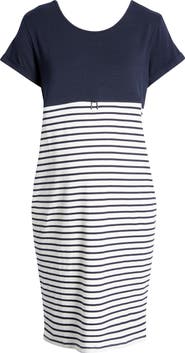 Angel Maternity Stripe Maternity/Nursing Nightgown