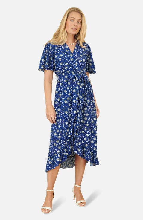Frilled-Hem Wrap Midi Dress