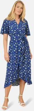 Yumi Frilled-Hem Wrap Midi Dress