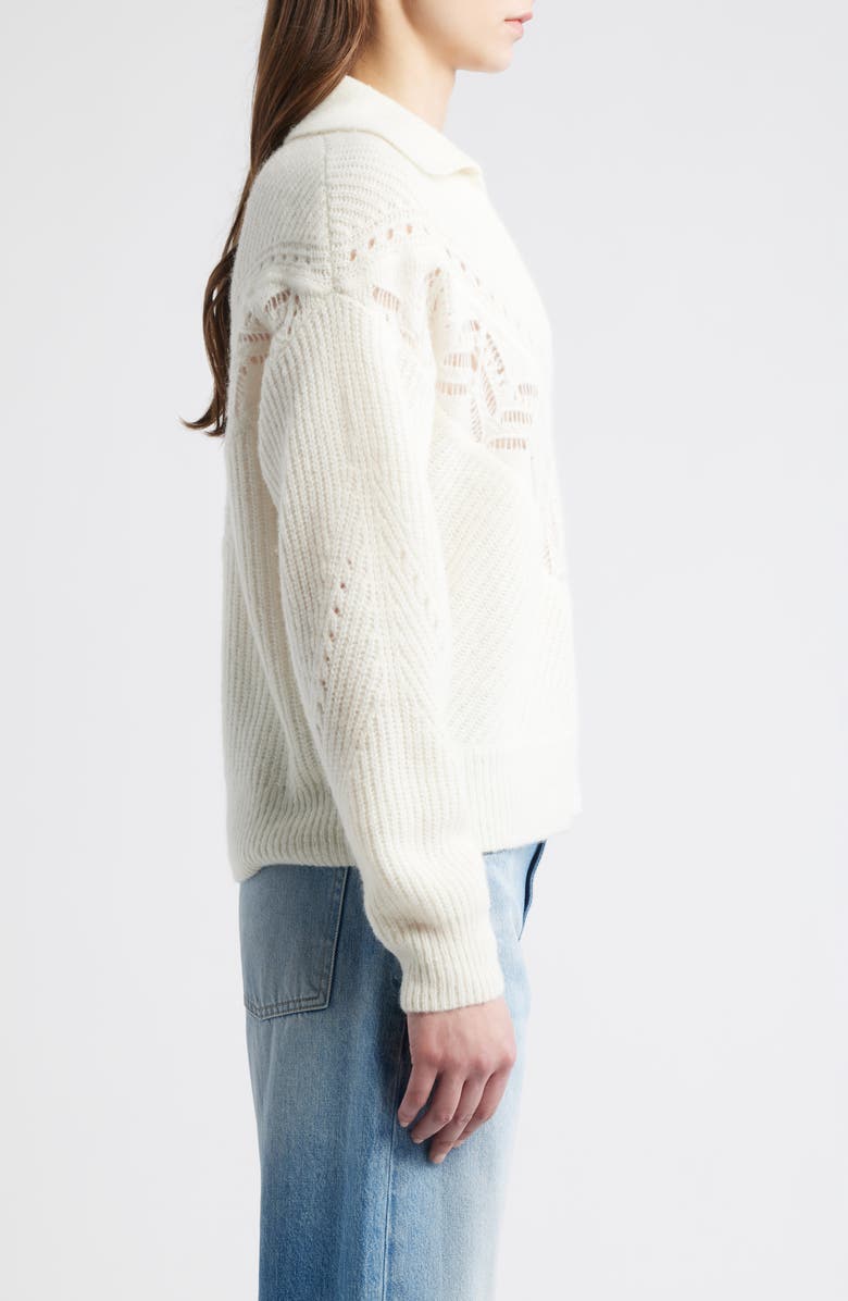 BOSS Orange Fortelli Pointelle Collar Sweater, Alternate, color, Open White