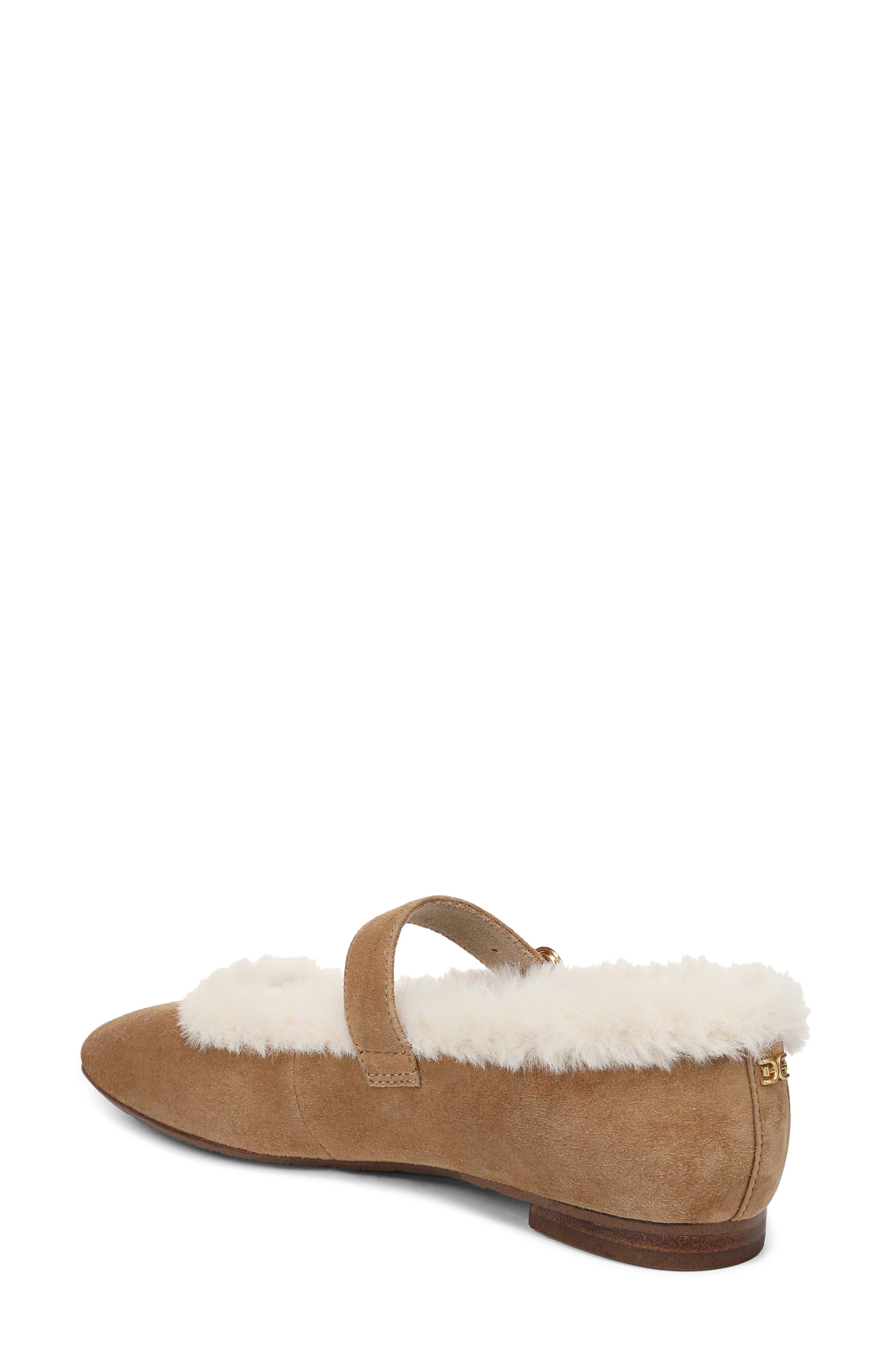 Michaela Faux Fur Trim Mary Jane Flat, Alternate, color, BAMBOO BROWN