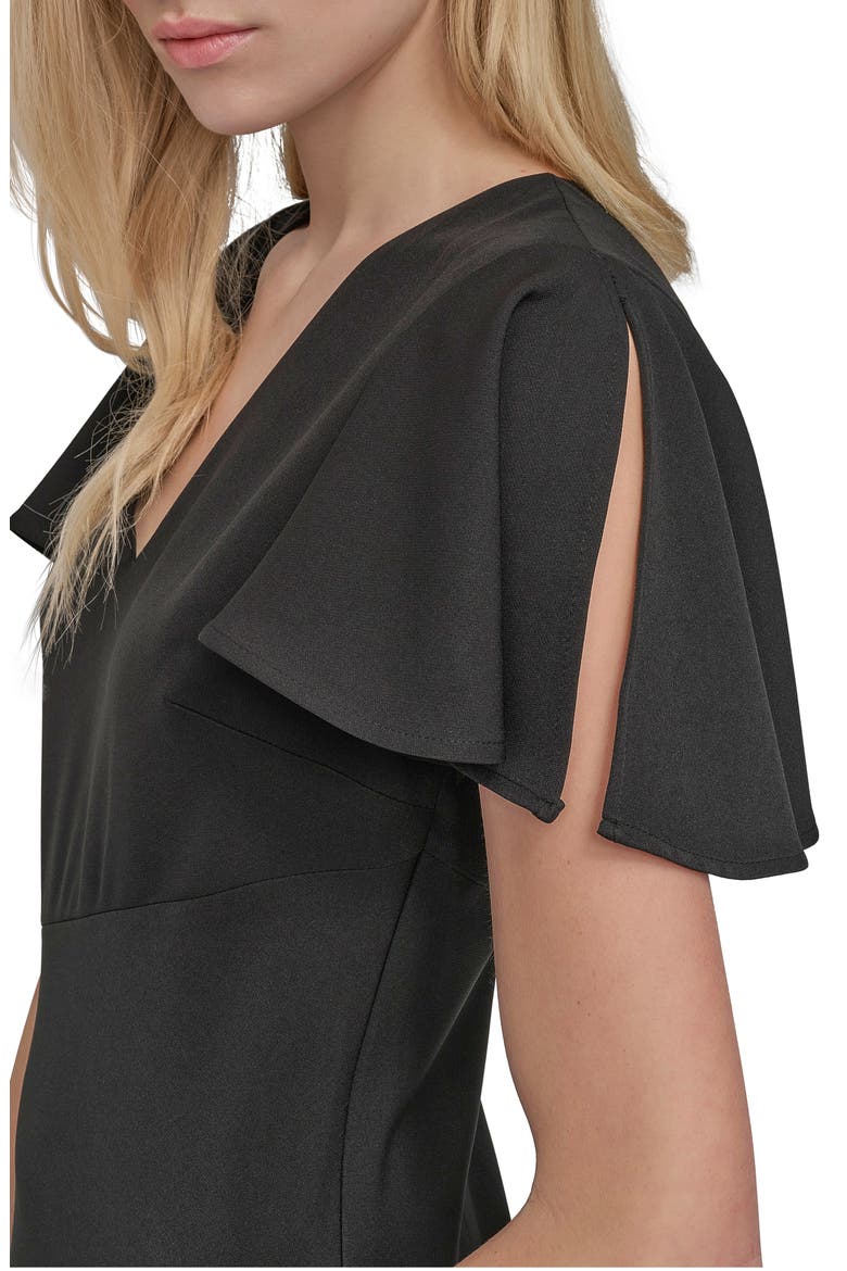 Split Sleeve V-Neck Midi Dress, Alternate, color, BLACK