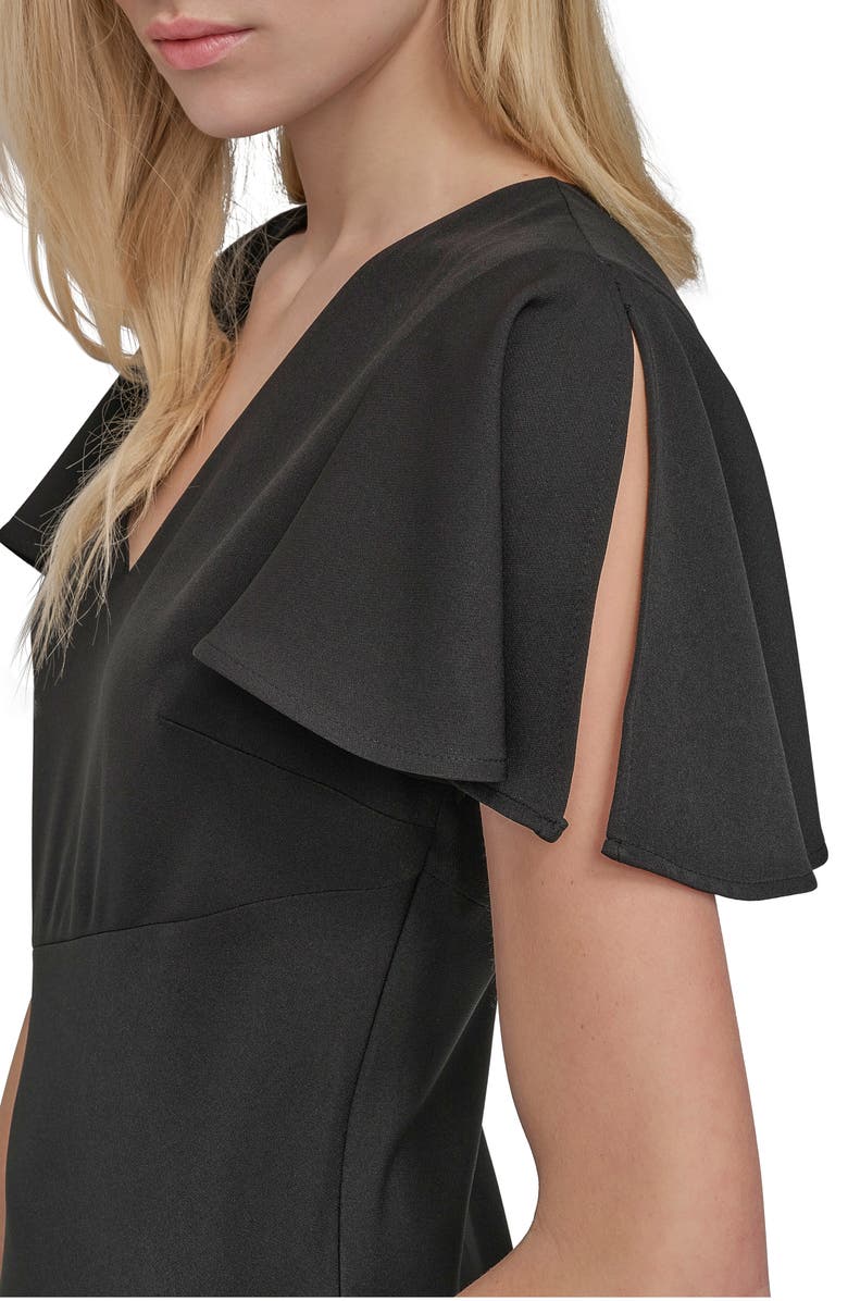 DKNY Split Sleeve V-Neck Midi Dress, Alternate, color, Black