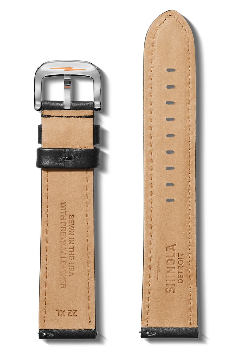 22mm Leather Watch Strap, Alternate, color, BLACK