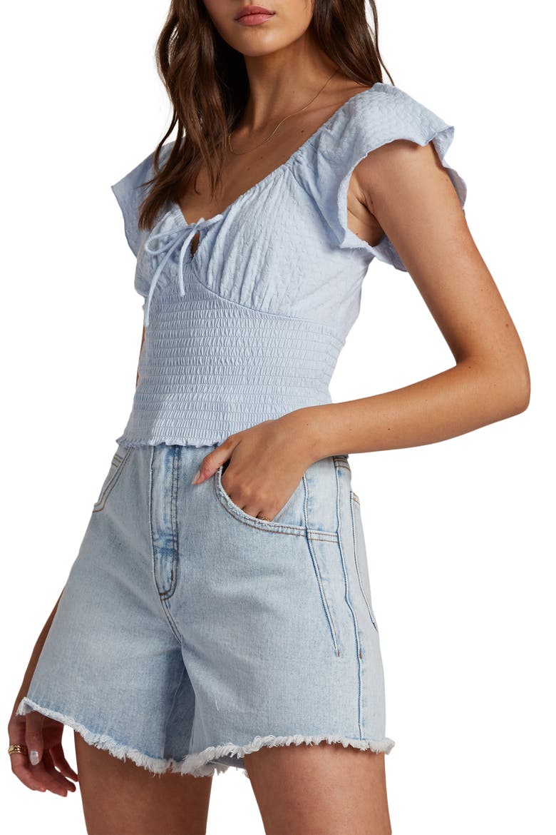 Secret Spot Smocked Ruffle Sleeve Top, Alternate, color, ICE BLUE