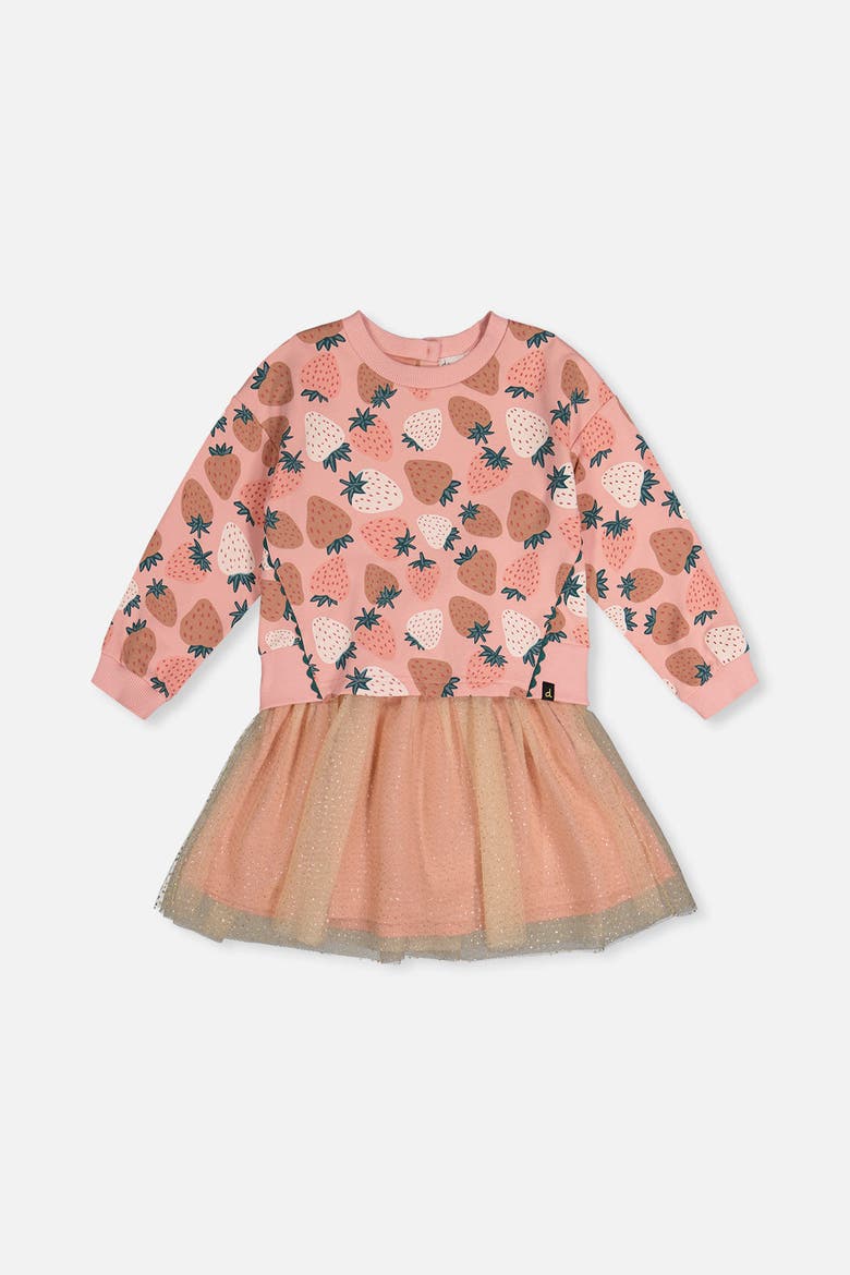 Frosted Strawberry Bi-Material Dress, Main, color, Pink Strawberry Print