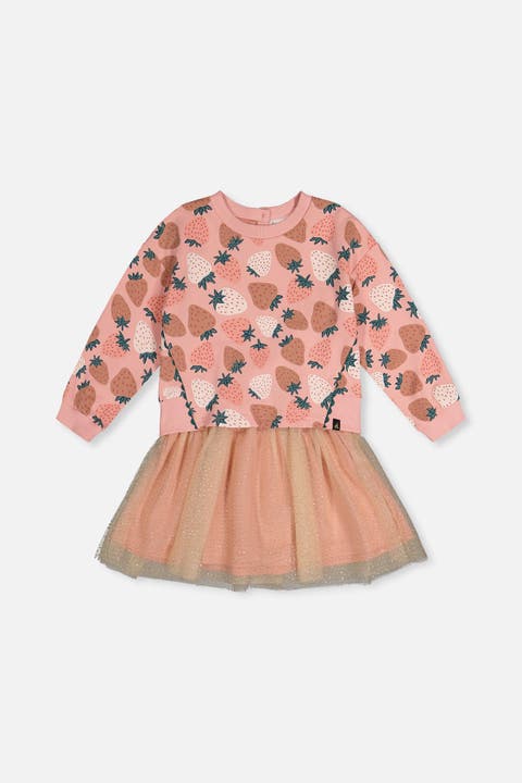 Frosted Strawberry Bi-Material Dress
