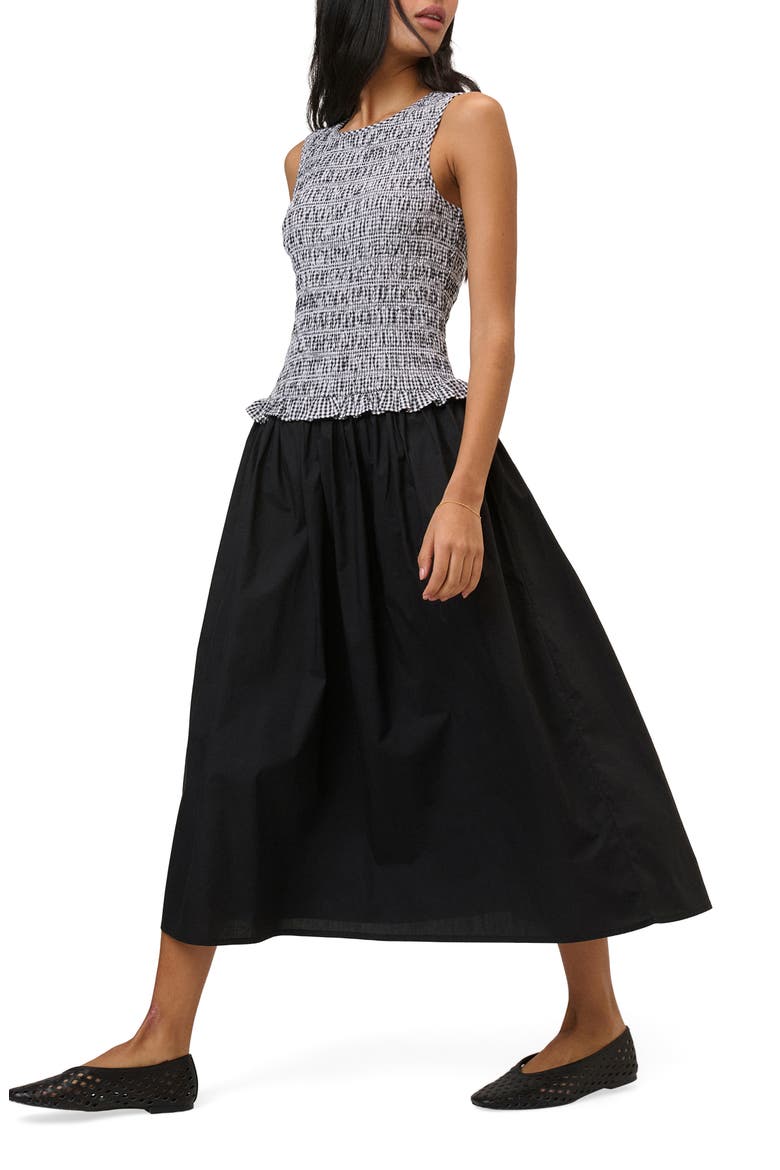 Drina Gingham Midi Dress, Alternate, color, BLACK