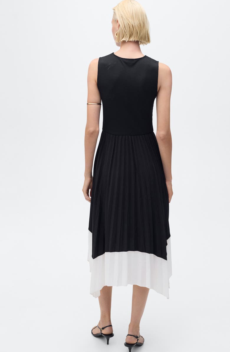MANGO Sleeveless Pleated Asymmetric Dress, Alternate, color, Black/ White