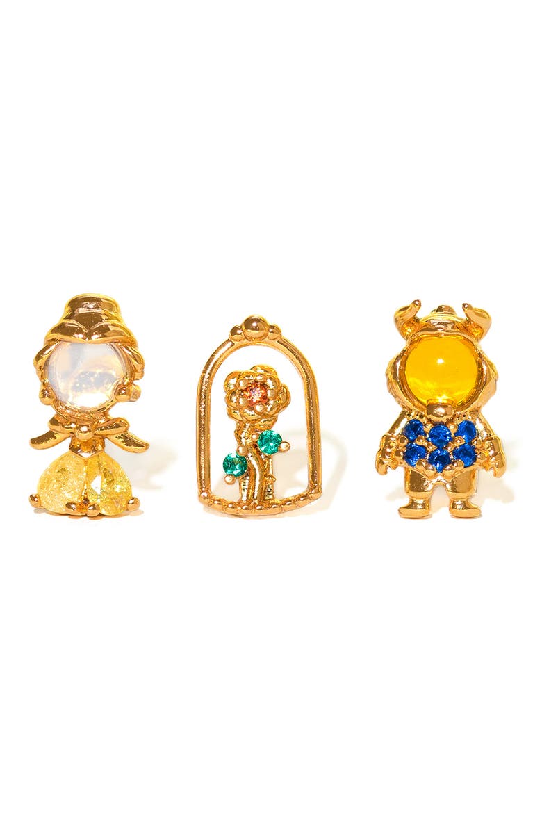 Disney Beauty & The Beast Stud Earrings Set, Main, color, GOLD