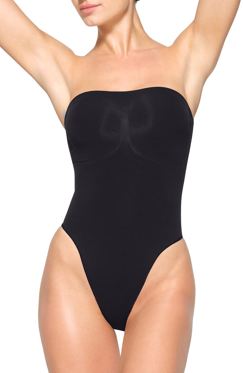 SKIMS Seamless Sculpt Strapless Bodysuit, Main, color, Onyx