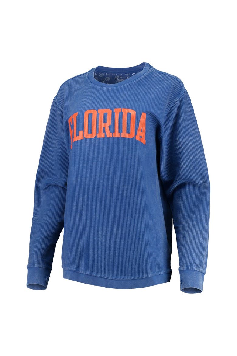 Women's Pressbox Royal Florida Gators Comfy Cord Vintage Wash Basic Arch Pullover Sweatshirt, Main, color, Royal