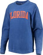 PRESSBOX Women's Pressbox Royal Florida Gators Comfy Cord Vintage Wash Basic Arch Pullover Sweatshirt