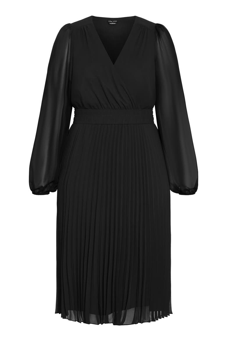 Finley Long Sleeve Chiffon Midi Dress, Alternate, color, BLACK