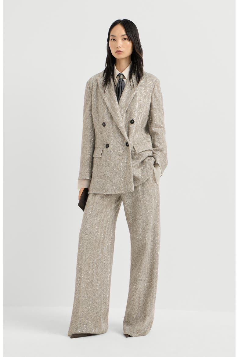 Dazzling chevron embroidery blazer in sparkling mohair and wool, Alternate, color, Rope