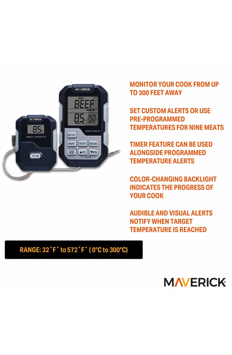 Maverick Long Range Wireless Remote Cooking Thermometer, Single Probe, Alternate, color, Black/Grey