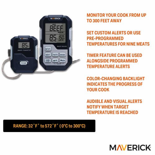 Maverick Long Range Wireless Remote Cooking Thermometer, Single Probe In Multi