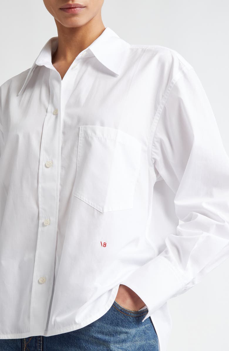 Victoria Beckham Crop Organic Cotton Poplin Button-Up Shirt, Alternate, color,