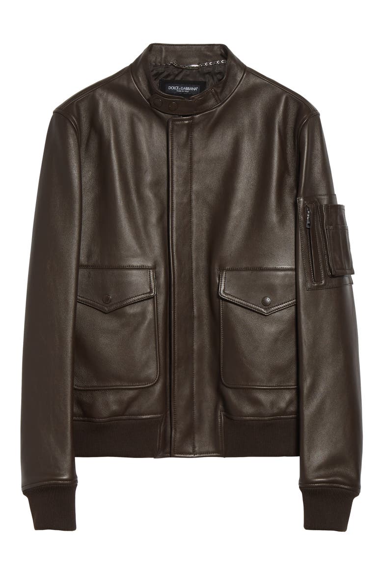Plongé Leather Bomber Jacket, Alternate, color, M1213 MARRONE