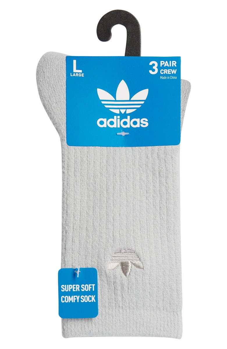 adidas Originals 3-Pack Supersoft Comfort Crew Socks, Alternate, color, Grey/ Blue/ Mint